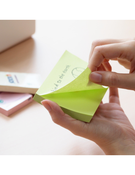 HO-21433,Notes autoadeziv 76 x 76 mm, hartie reciclata, 100 file, 12 buc/cutie, Stick"n – galben pastel