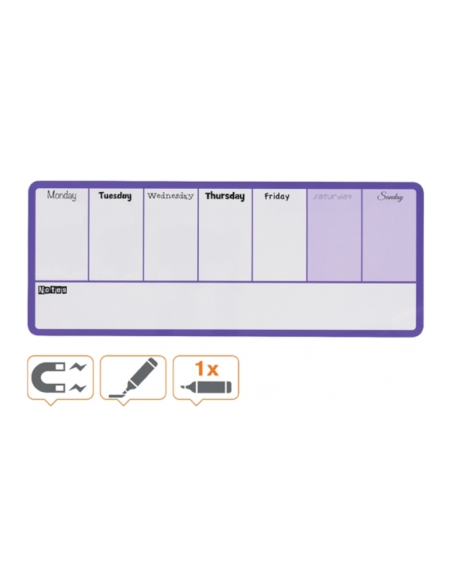 Organizator NOBO, saptamanal, magnetic, 140x36 cm, include marker si magneti, mov