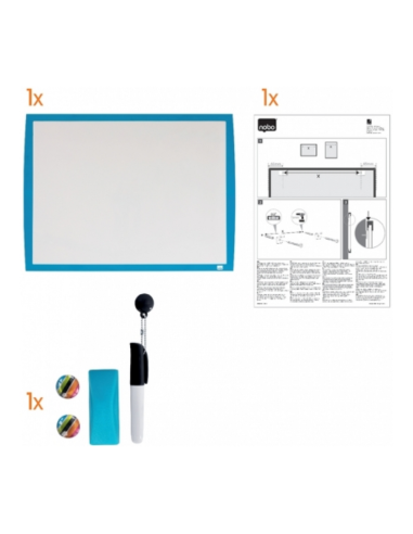 NB-2104176,Tabla NOBO Joy, plastic, 43x58.5cm, magnetica, include marker, burete si magneti, alb, rama albastra