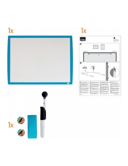 NB-2104176,Tabla NOBO Joy, plastic, 43x58.5cm, magnetica, include marker, burete si magneti, alb, rama albastra