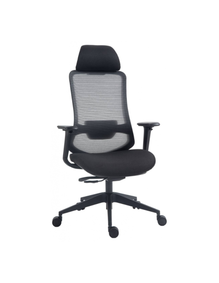 Scaun de birou, brate plastic, rotile, mesh textil/stofa, cu tetiera, Office Products Siros - negru