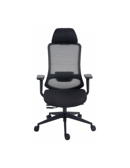 Scaun de birou, brate plastic, rotile, mesh textil/stofa, cu tetiera, Office Products Siros - negru