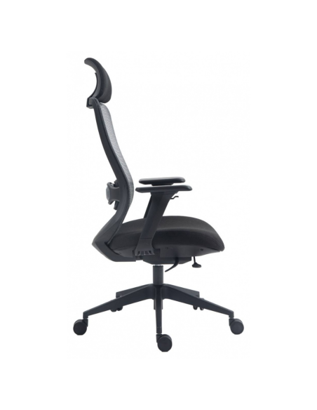 Scaun de birou, brate plastic, rotile, mesh textil/stofa, cu tetiera, Office Products Siros - negru