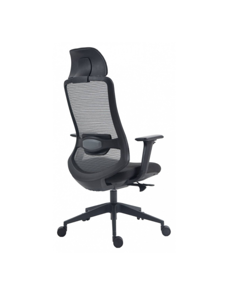 Scaun de birou, brate plastic, rotile, mesh textil/stofa, cu tetiera, Office Products Siros - negru
