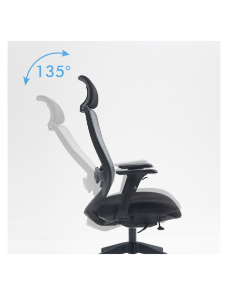 Scaun de birou, brate plastic, rotile, mesh textil/stofa, cu tetiera, Office Products Siros - negru
