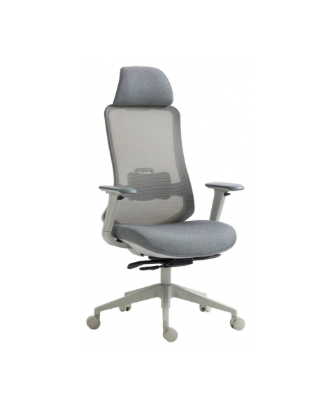 Scaun de birou, brate plastic, rotile, mesh textil/stofa, cu tetiera, Office Products Siros - gri