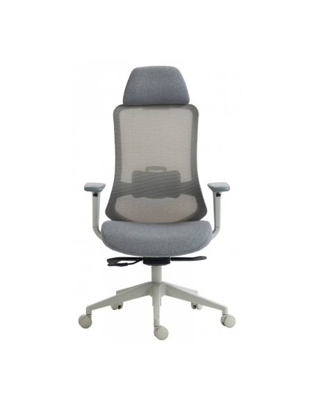 Scaun de birou, brate plastic, rotile, mesh textil/stofa, cu tetiera, Office Products Siros - gri
