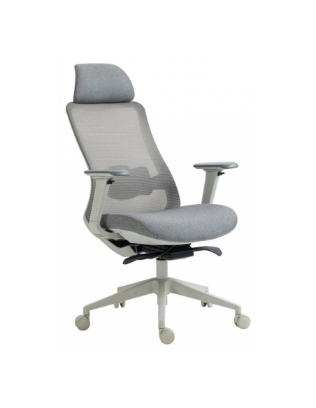 Scaun de birou, brate plastic, rotile, mesh textil/stofa, cu tetiera, Office Products Siros - gri