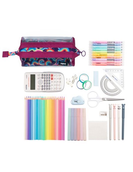 ZP-379036,Penar cu fermoar ZIPIT Lenny Clear 2 Sides - Fucsia and Rainbows
