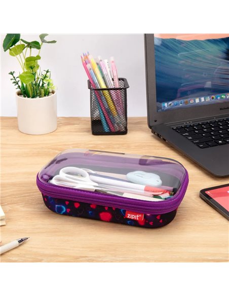 ZP-361034,Penar cu fermoar ZIPIT Clear Top Storage Box - Neon Heart