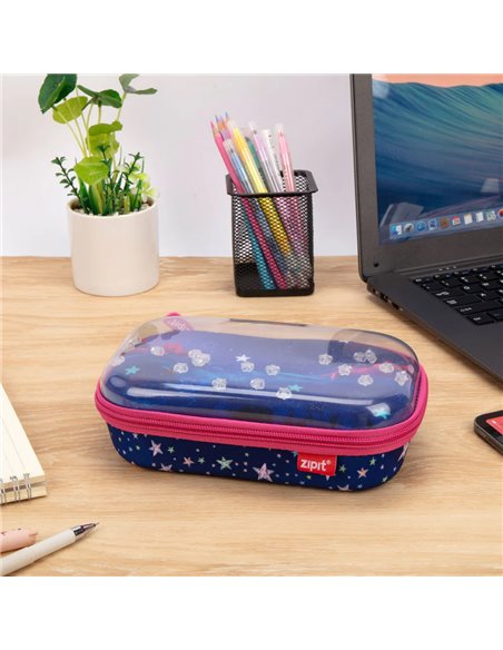 ZP-361645,Penar cu fermoar ZIPIT Playful Clear Top Box - Pink Stars