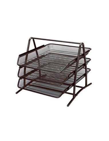 Suport metalic orizontal documente cu 3 tavite Office-Cover, Negru