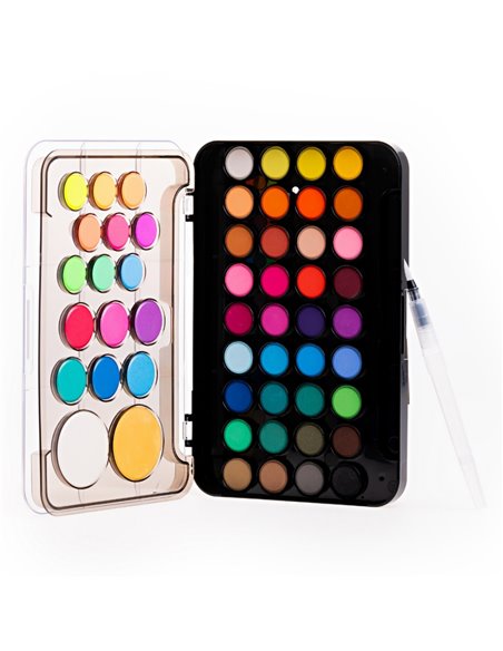 Acuarele Daco AR053, 53 culori ( Fluorescente, Metalizate, Clasice) + Pensula cu Rezervor