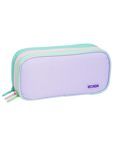 Penar etui cu 3 fermoare Ecada 78406L, Lila cu detalii pastel