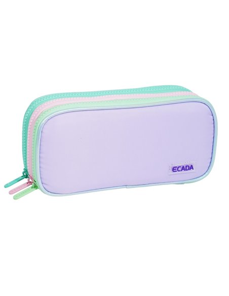 Penar etui cu 3 fermoare Ecada 78406L, Lila cu detalii pastel