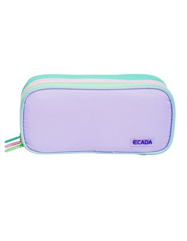Penar etui cu 3 fermoare Ecada 78406L, Lila cu detalii pastel