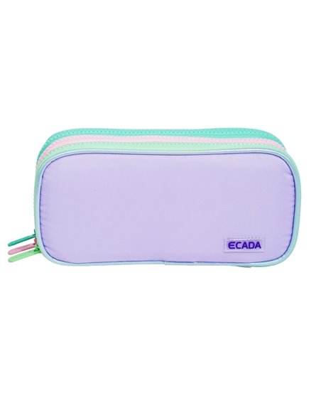 Penar etui cu 3 fermoare Ecada 78406L, Lila cu detalii pastel
