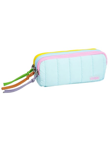 Penar etui cu 3 fermoare Ecada 78408, Albastru deschis cu detalii multicolore
