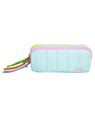 Penar etui cu 3 fermoare Ecada 78408, Albastru deschis cu detalii multicolore