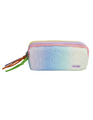 Penar etui cu 3 fermoare Ecada 78409, Pastel cu imprimeu inimioare