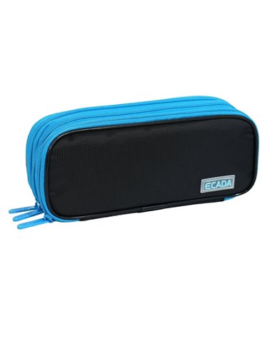 Penar etui cu 3 fermoare Ecada 78503, Negru si albastru