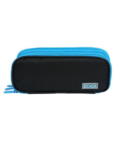 Penar etui cu 3 fermoare Ecada 78503, Negru si albastru