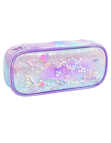 Penar etui cu 1 fermoar Ecada 78405, multicolor, efect holografic