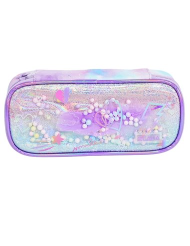 Penar etui cu 1 fermoar Ecada 78405, multicolor, efect holografic
