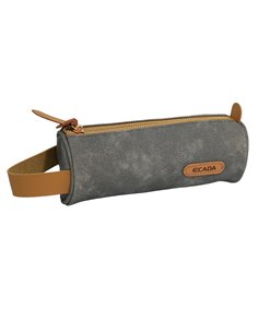 Penar etui cu 1 fermoar Ecada 78505GR, Gri cu detalii maro si fermoar auriu