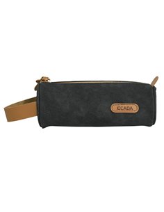 Penar etui cu 1 fermoar Ecada 78505N, Negru cu detalii maro si fermoar auriu 2