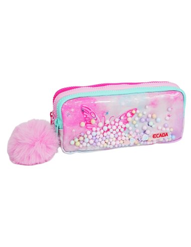 Penar etui cu 3 fermoare Ecada 78402RZ, Fluture, Roz
