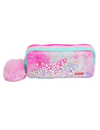 Penar etui cu 3 fermoare Ecada 78402RZ, Fluture, Roz