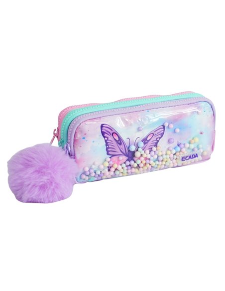 Penar etui cu 3 fermoare Ecada 78402M, Fluture, Mov