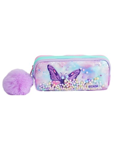 Penar etui cu 3 fermoare Ecada 78402M, Fluture, Mov