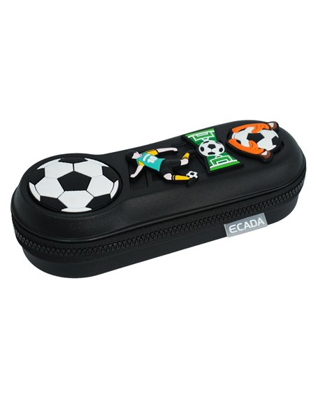 Penar etui cu 1 fermoar Ecada 78508, Motiv football cu elemente 3D