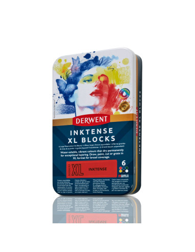 DW2306161,Carbune XL solubil Derwent Inktense, culori diverse, cutie metal, 6 buc/set