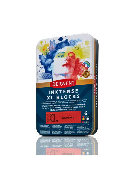 DW2306161,Carbune XL solubil Derwent Inktense, culori diverse, cutie metal, 6 buc/set