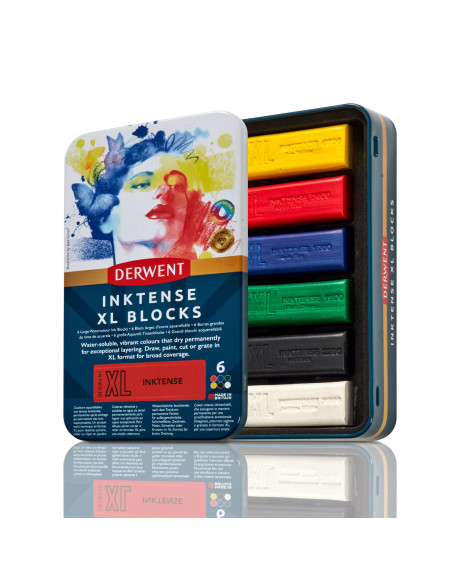 DW2306161,Carbune XL solubil Derwent Inktense, culori diverse, cutie metal, 6 buc/set