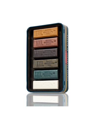 DW2306177,Carbune XL solubil Derwent Inktense, nuante pamantii, cutie metal, 6 buc/set
