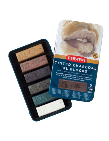 DW2306177,Carbune XL solubil Derwent Inktense, nuante pamantii, cutie metal, 6 buc/set