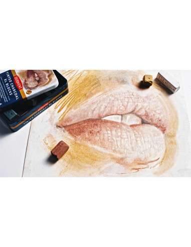 DW2306177,Carbune XL solubil Derwent Inktense, nuante pamantii, cutie metal, 6 buc/set