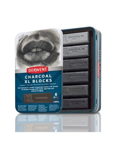 DW2306196,Carbune XL solubil Derwent inktense, nuante gri, cutie metal, 6 buc/set