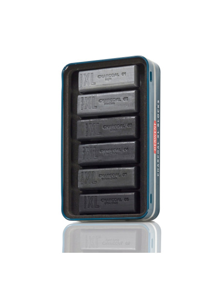 DW2306196,Carbune XL solubil Derwent inktense, nuante gri, cutie metal, 6 buc/set