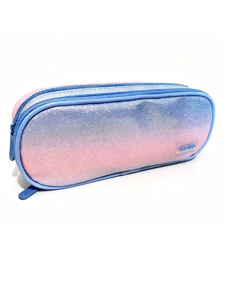 Penar etui cu 2 fermoare Ecada 78413, Degrade pastel cu efect stralucitor