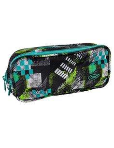 Penar etui cu 2 fermoare Daco PE706, Negru cu imprimeu verde si turcoaz