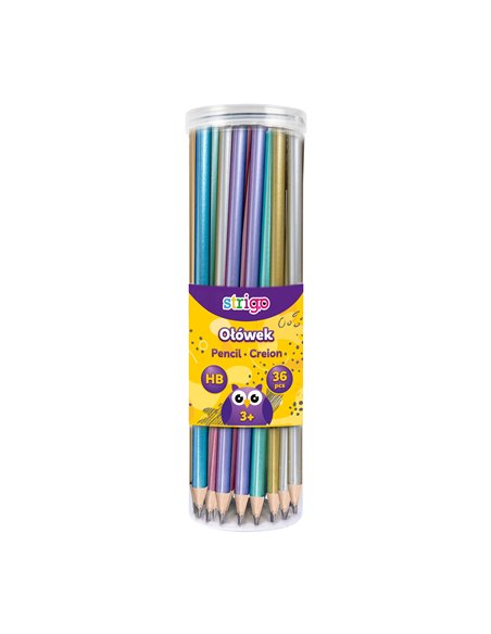 Set 36 creioane HB Strigo, corp metalizat