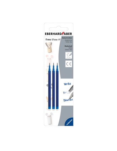 EF582153,Set 3 buc x Mina roller erasable Eberhard Faber, 0.7 mm, Albastra