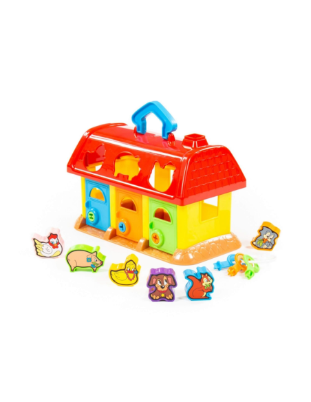 Jucarie casuta cu 6 forme si 6 stickere WADER My First Farm, 28Lx16lx19h, plastic, 9166