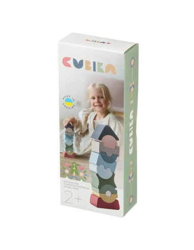 KC-16112,Jucarie din lemn, cubika, set constructii turn 11 piese - pastel