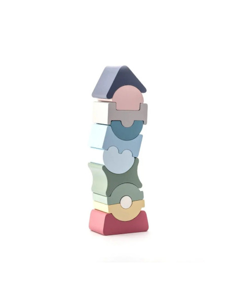 KC-16112,Jucarie din lemn, cubika, set constructii turn 11 piese - pastel